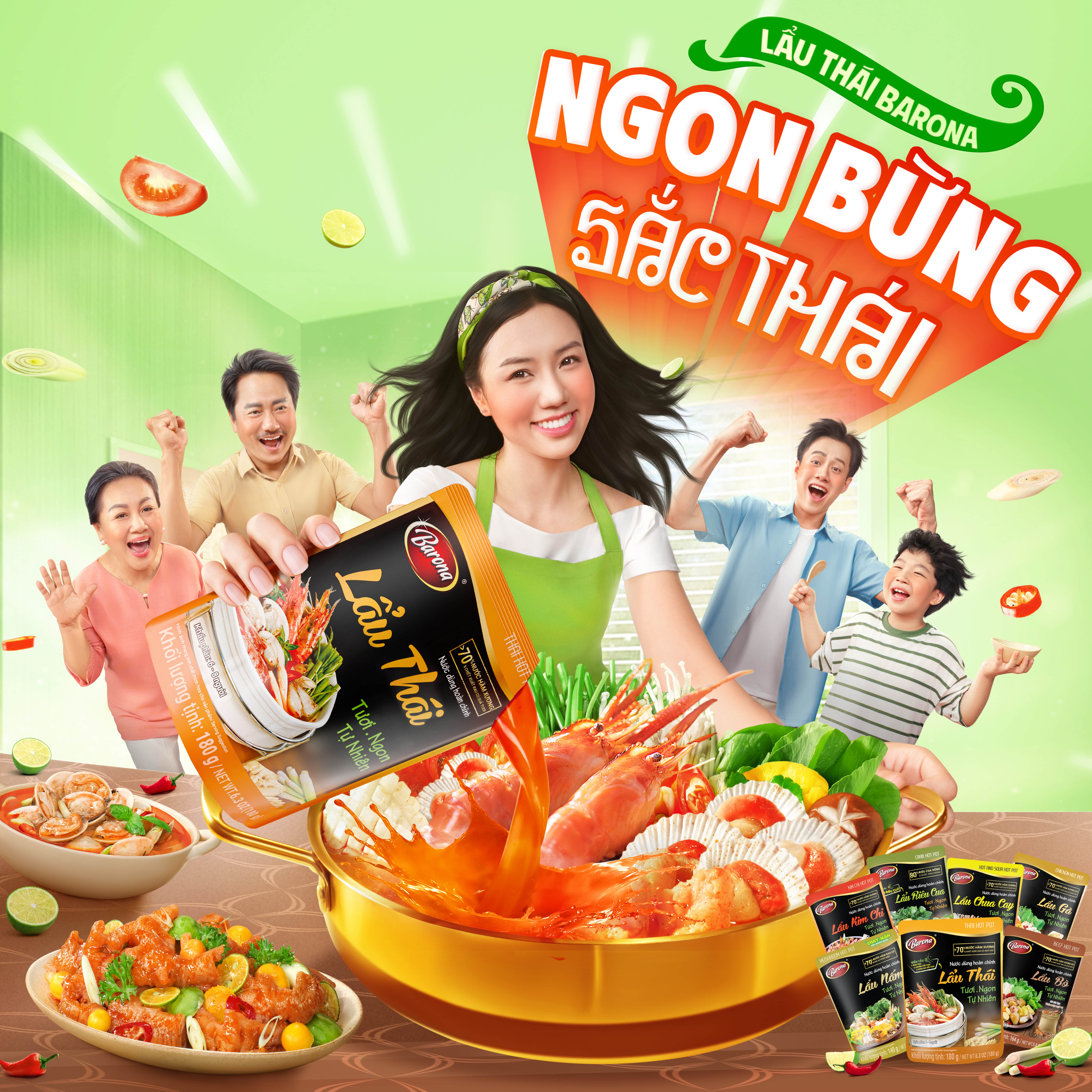 Hộp 10 gói Nước dùng hoàn chỉnh Barona - Lẩu Thái