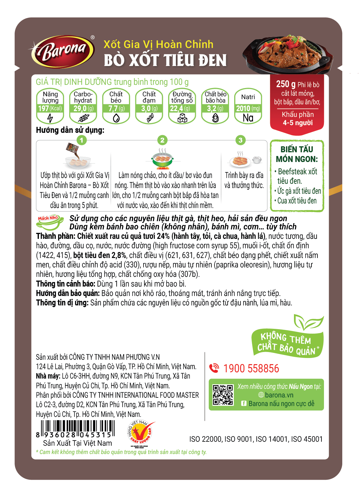 Xốt Gia Vị Hoàn Chỉnh Barona - Bò Xốt Tiêu Đen